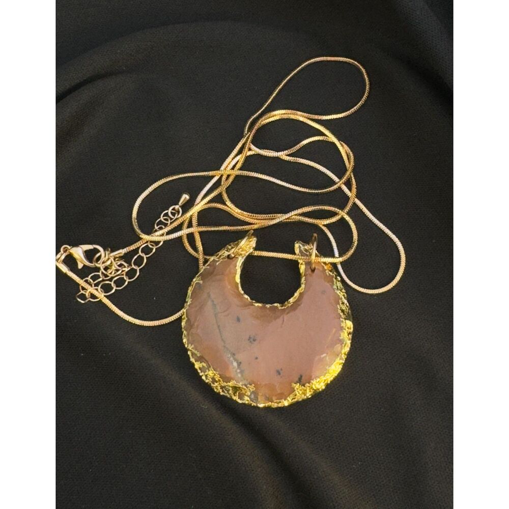 Jasper Moon Pendant w/ Gold edge Necklace